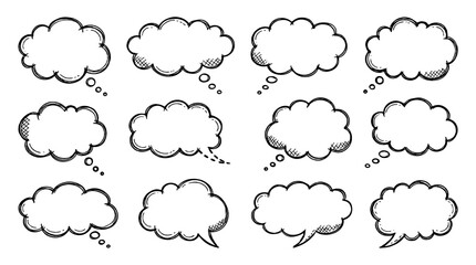 Fototapeta premium Hand drawn comic speech and thought bubble set