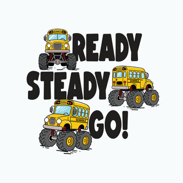 Adorable Monster Truck Style Bus for Children Print and Kids Apparel