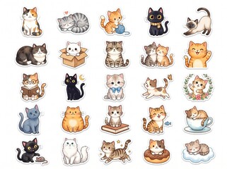 Fototapeta premium Cute Cat Sticker Collection Cartoon