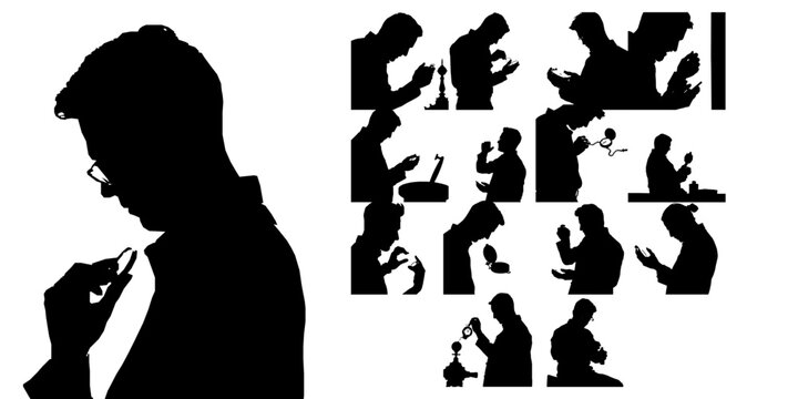 Man Tinkering With A Pocket Watch Silhouette