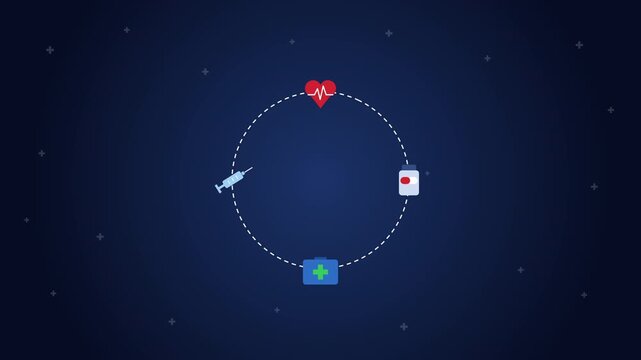 Medical icons loop animation heart health syringe first aid