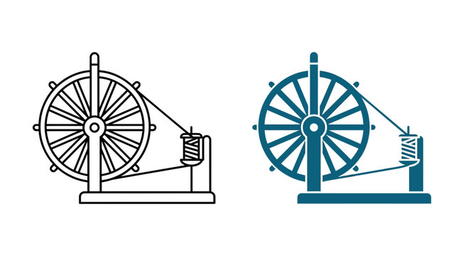 Spinning Wheel Icons Set for Textile Production