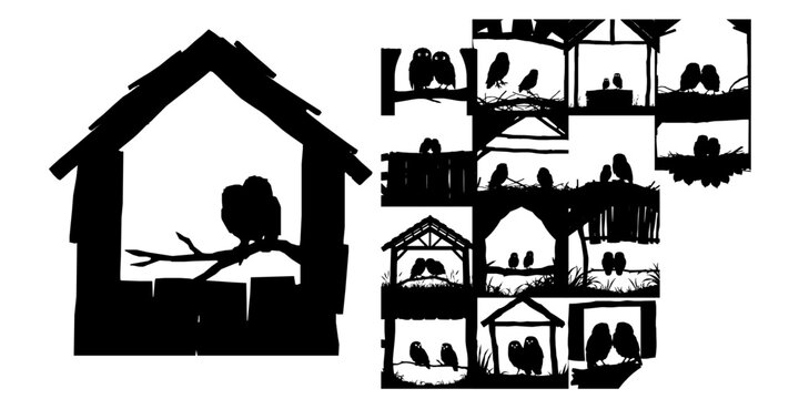Pair Of Owlets In A Barn Silhouette