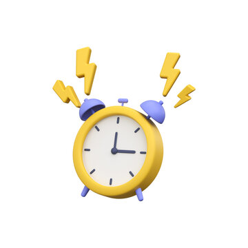 3D School Alarm Clock With Lightning. Cute illustration of a ringing school alarm clock