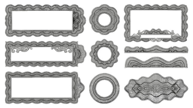 Set of guilloche certificate frames and decorative borders