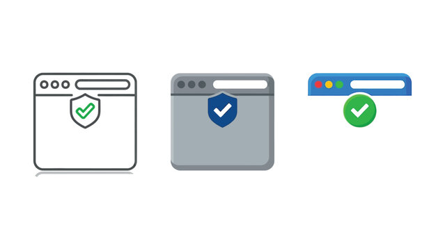 Three icons showing secure web browser and extension with checkmark symbols