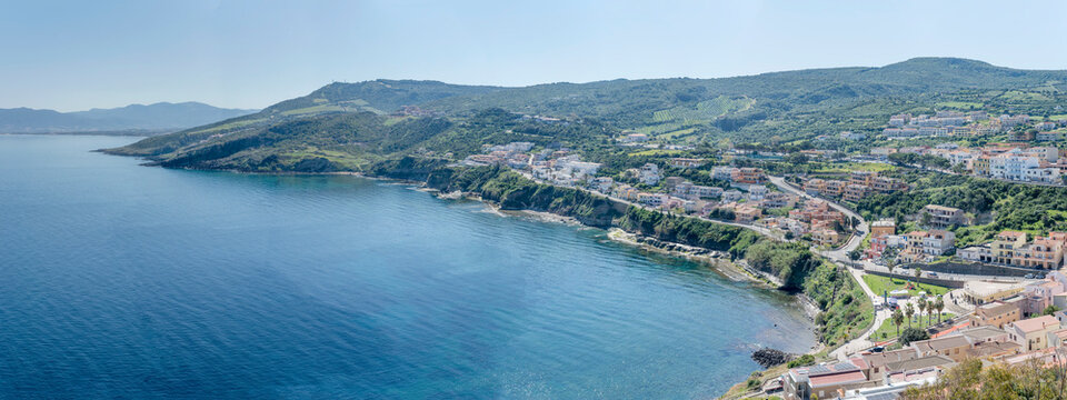 coast and Castelsardo village aerial, Italy
