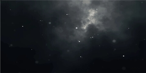 Monochrome deep space background with dark gray clouds and shining stars © Abdul