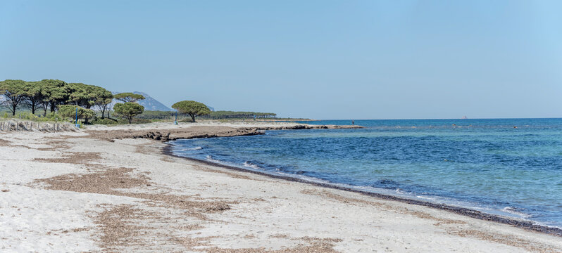 sand beach  at Salamaghe cove on Mediterranean coast, near Budoni, Italy