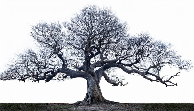 a leafless old spooky tree isolated on white background