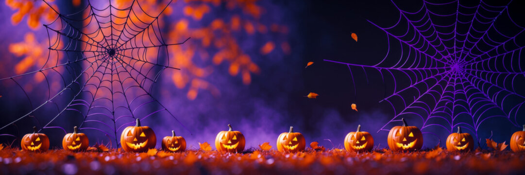 Halloween wide banner with copy space for text on Dark Scary gloomy autumn Background AI Generative