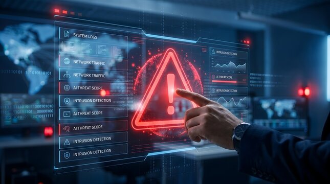 Red Cyber Threat Score Warning Display on Security Operations Console Dashboard