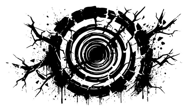 Circular target tunnel with shattered concrete cracks in dynamic explosion style