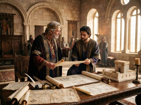 King David instructing Solomon on building the Temple plans