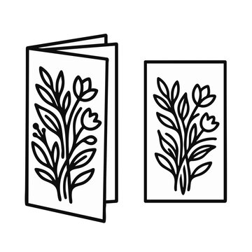 Wedding program cards with floral designs. Minimalist line art botanical illustration. Vector stationery templates isolated on transparent background