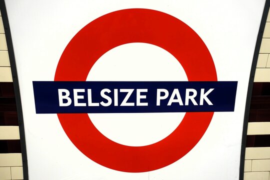 Belsize Park tube station roundel sign on the London Underground Northern Line
