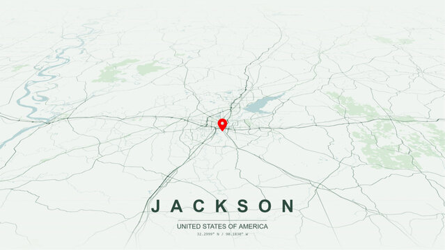 Modern minimalist vector map of Jackson, Mississippi, USA. High-quality scalable illustration of Jackson Hinds County downtown Mississippi State Capitol city grid, Pearl River loops for posters design