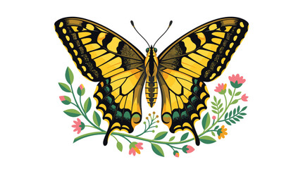 Obraz premium Beautiful Yellow Black Butterfly Closeup.