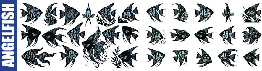 Angelfish Collection Blue And Black Vector Illustration © Rudro