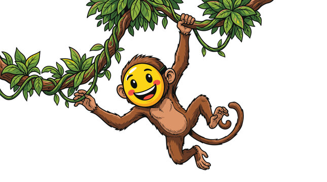 Monkey with Smiling Yellow Face Hanging.