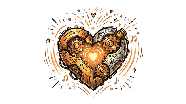 Mechanical heart with glowing core.