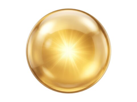 明るいゴールドに輝く球体 ビタミンやコラーゲンの成分イメージ｜Bright Golden Glowing Sphere Vitamin Skincare Ingredient Illustration