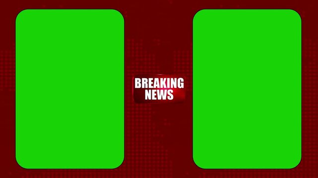 Vertical Breaking News Split Screen Broadcast Background with Two Green Screen Placeholders and Red Animation
