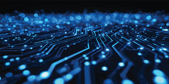 Blue Circuit Board Technology Background with Glowing Digital Connections