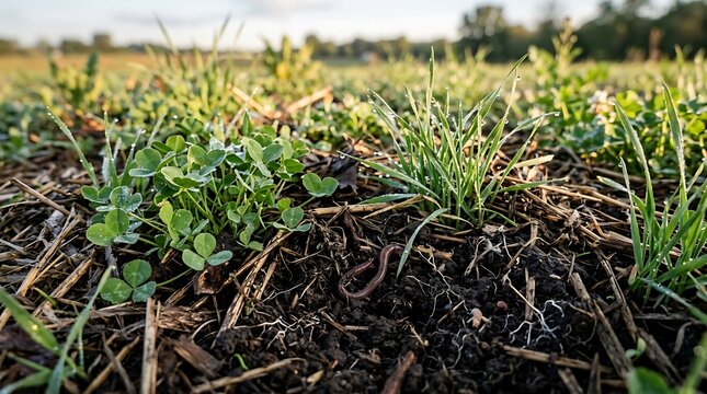 Close-up of earthworms in rich organic compost soil.