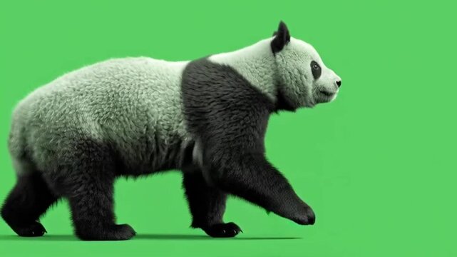 Giant panda animal greenscreen walking cycle on chroma key