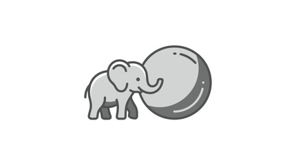 Fototapeta premium Gray cartoon elephant standing beside moon.