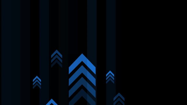 Dark abstract background with vertical bars and upward chevron arrows in different sizes animation