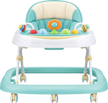 Colorful baby walker with activity toys isolated on transparent background