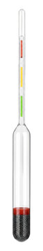 Glass spirit hydrometer for alcohol testing isolated on transparent background