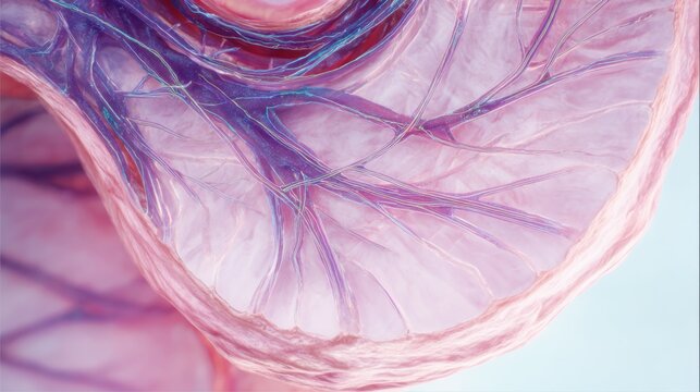 Pancreatic duct cross-section with smooth structure and flow direction lines