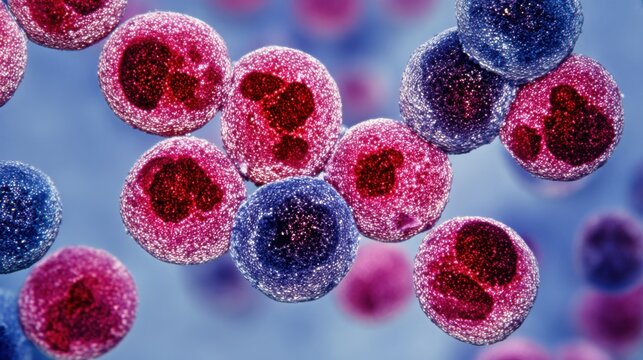 Hematology macro view of basophils showing dark granules in clinical sample