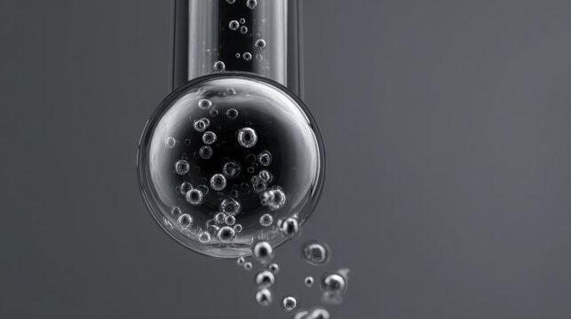Macro view shows drip chamber with AR particles flowing through tubing