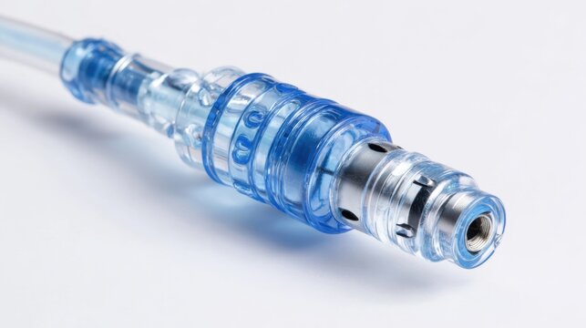 View of airway mask adapter with bronchoscope port on a white background