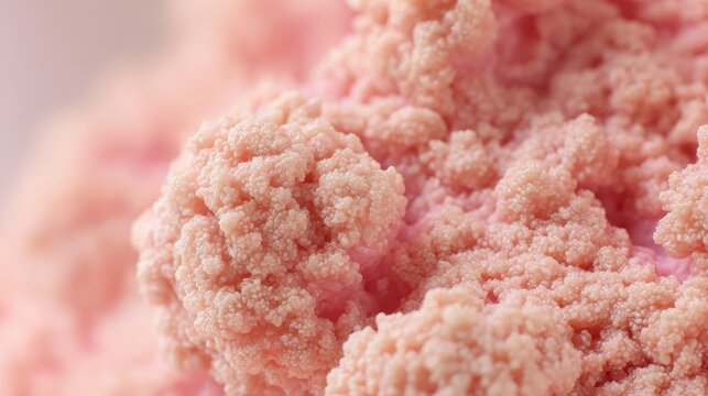 Close-up of healthy pancreatic tissue model with lobulated texture and granules
