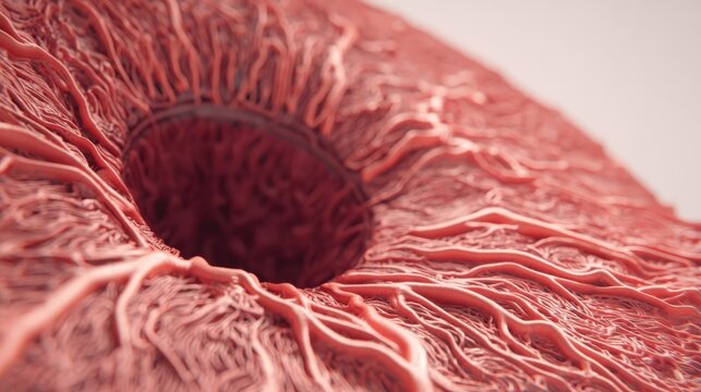 Detailed macro view of hepatic lobule showing central vein and sinusoid features