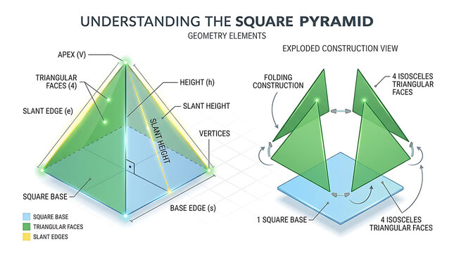 Geometric diagram illustrating the square pyramid's construction and elements clearly
