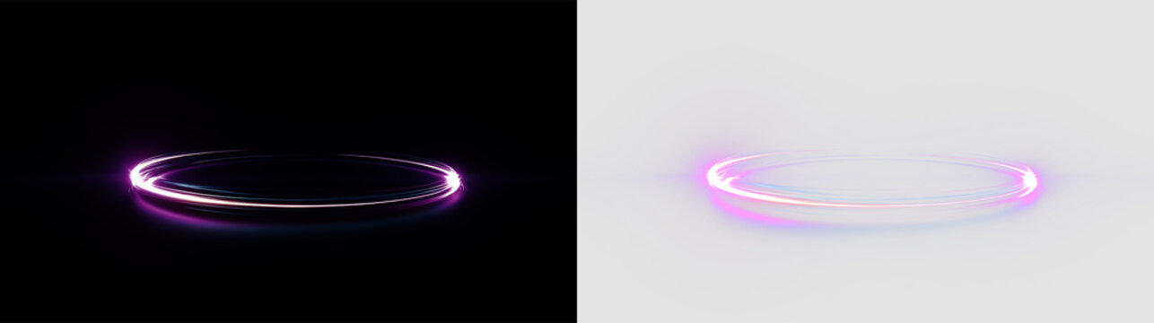 Bright circular light effect on a transparent background during an artistic display in a creative space