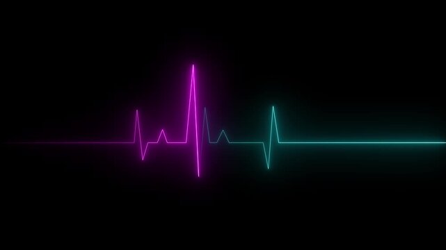 heart beat line animation on black background. medical concept Abstract glowing Cyan and Pink  color heartbeat signal icon animation video. love border in hart.