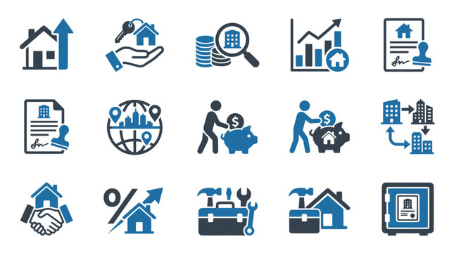 Business icons on white background.