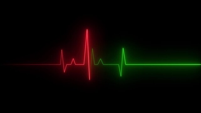 heart beat line animation on black background. medical concept Abstract glowing Green and red color heartbeat signal icon animation video. love border in hart.