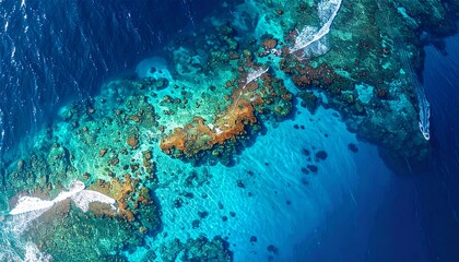 Obraz premium 飛行機から見下ろす夏のサンゴ礁の海