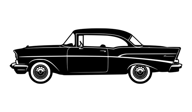 Vintage Retro Car Black Silhouette Vector Illustration Isolated on White Background