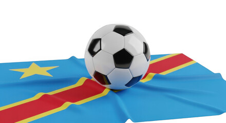 Naklejka premium Soccer ball resting on Democratic Republic of Congo flag with soft lighting and shallow depth of field