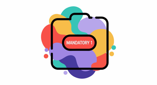 A colorful briefcase with a red label that reads Mandatory 1