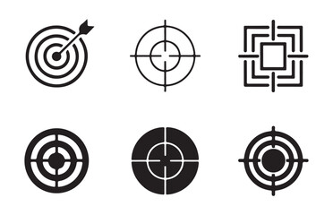 Fototapeta premium Collection of target icons, different styles crosshair and bullseye marks vector set.